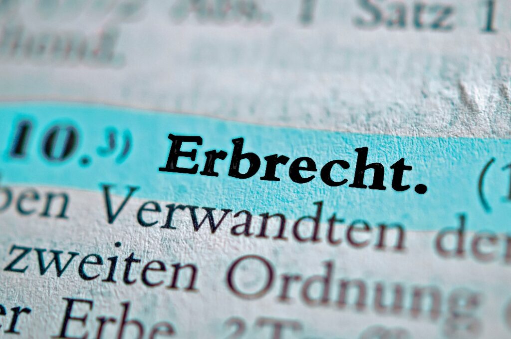 Wort Erbrecht, hellblau markiert