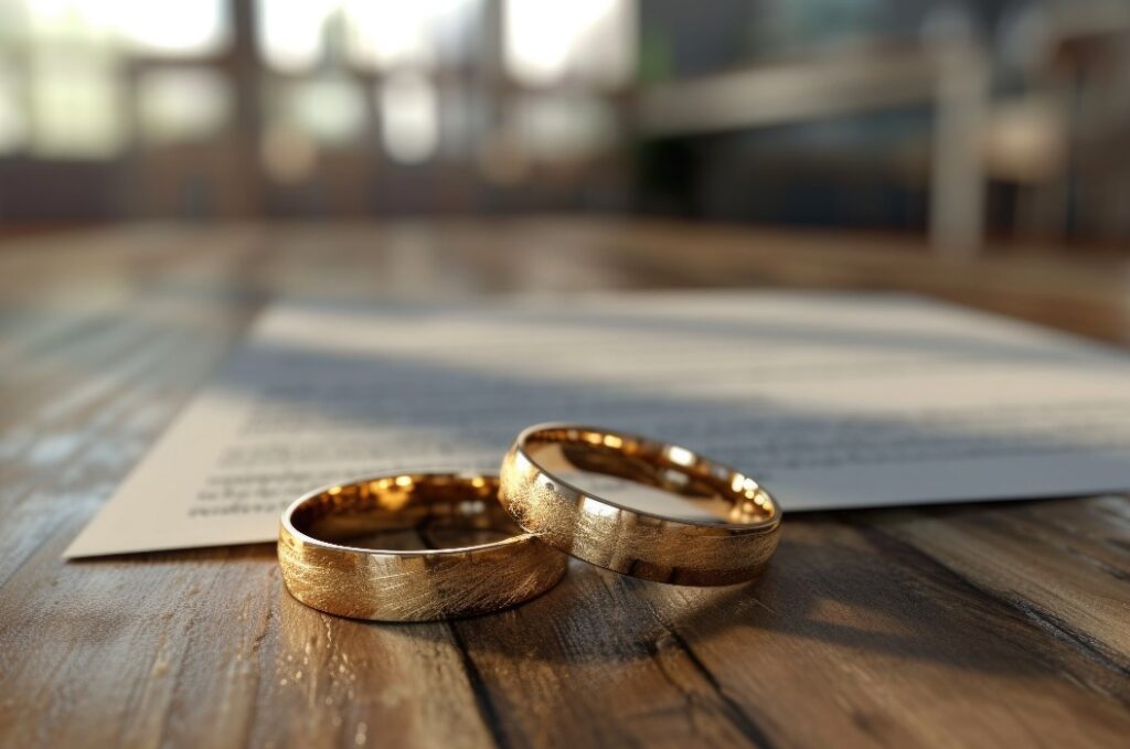 Scheidungsvereinbarung und Eheringe