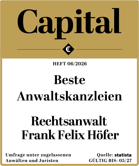 Beiges Capital Titelblatt mit Text Beste Anwaltskanzleien Frank Felix Hoefer
