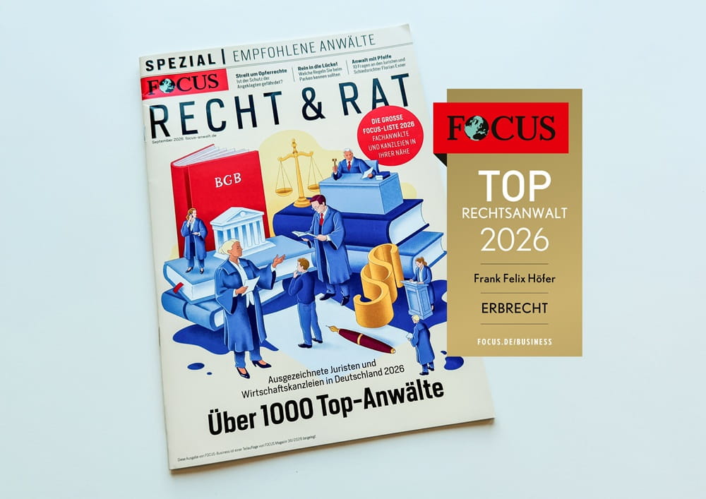 Focus Magazin Recht und Rat mit Siegel Top Rechtsanwalt 2026 fuer Erbrecht